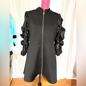 Mock Neck Tunic Dress with Satin Sleeves